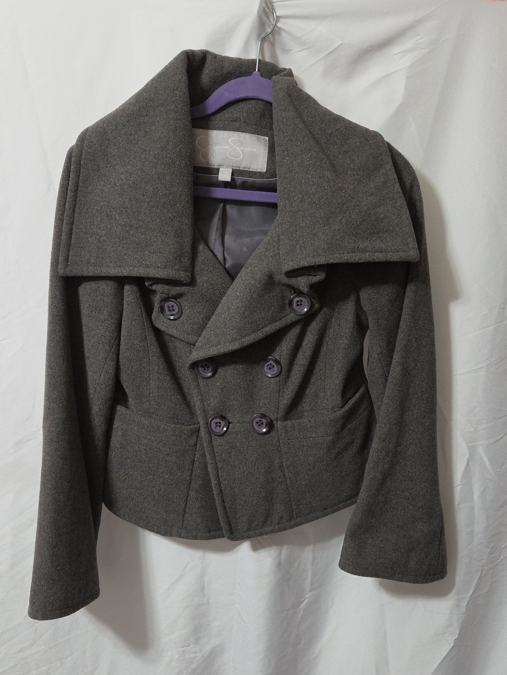 Charcoal Gray Double-Breasted Cropped Peacoat Jacket, Size Medium, Like New